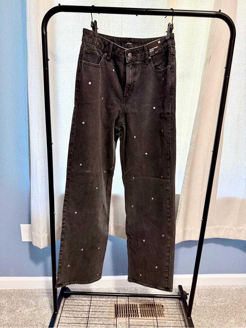 Express Women’s Black Studded Straight leg Jeans